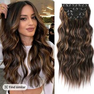 New Vigorous Clip-In Hair Extensions – Long Wavy (Synthetic) black highlight